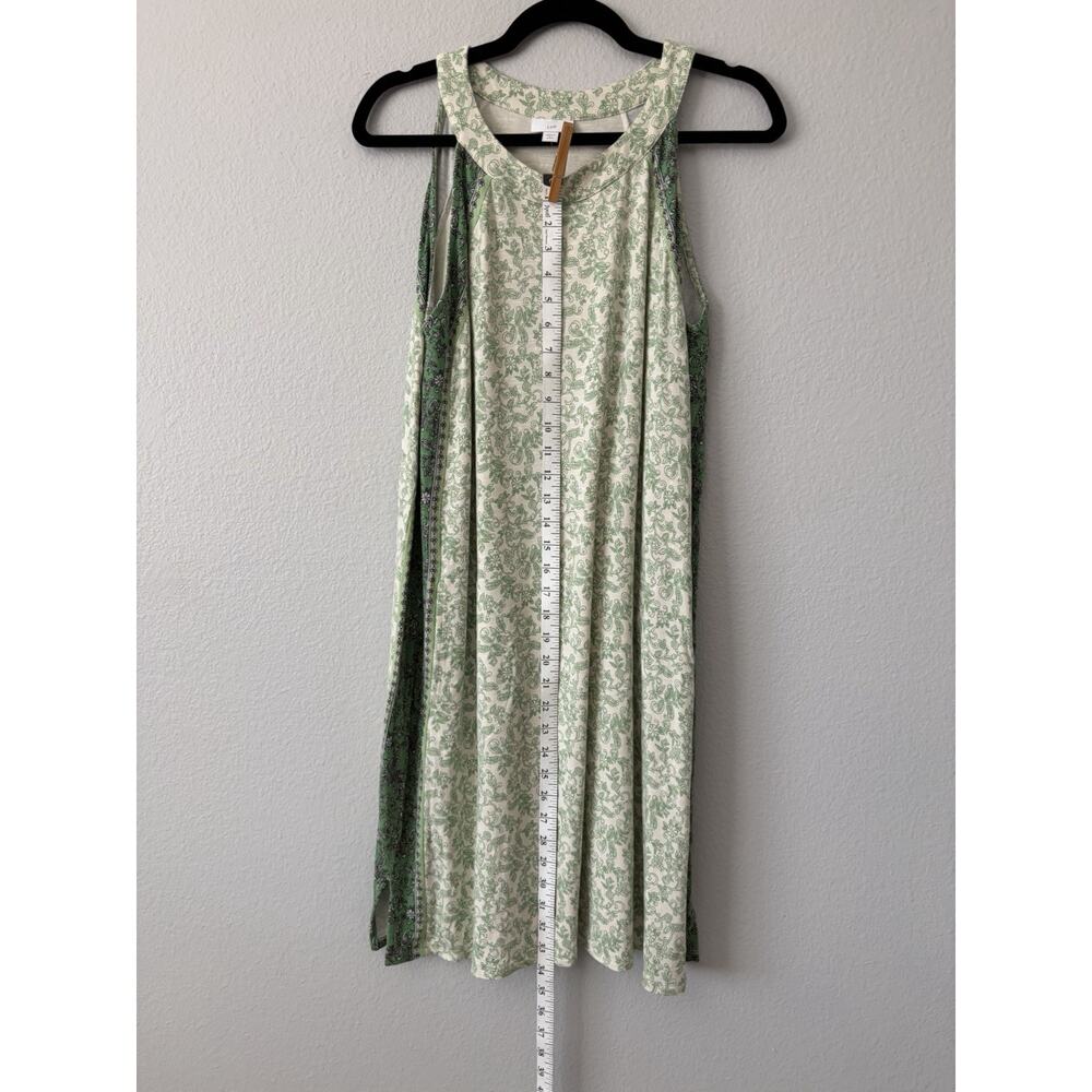 J. Jill L Petite Green/White Floral Shift Dress Sleeveless Round Neck Knit